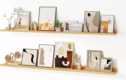 Floating Picture Ledge Shelves for Wall Set of 2, 55 Inches Picture Shelf by FunMemories