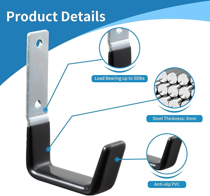 Heavy Duty Steel Garage Hooks, Garage Storage Utility Hooks, Anti-Slip Hanger - Image 3