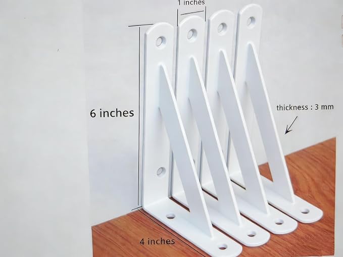 4 Pack L6 x H 4" White Heavy Duty Shelf Brackets - Image 2