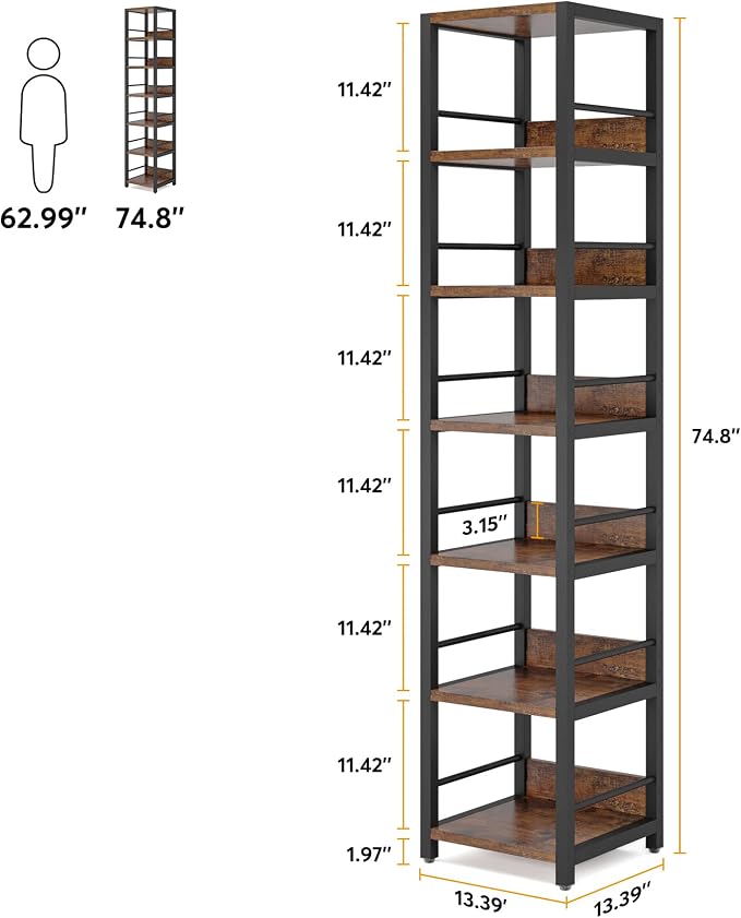 Tribesigns 6-Tier Corner Shelf, 75 Inch Tall Narrow Bookshelf Storage Rack | - Image 2