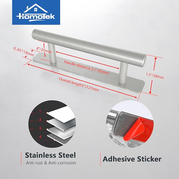 HOMOTEK 2 Pack Self-Adhesive Sliding Closet Door Handles Instant Self-Stick - Image 3