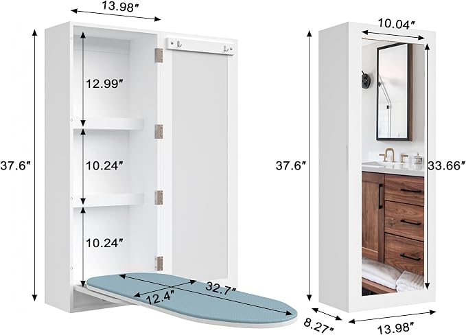 Wall Mount Ironing Board Cabinet, Built in Swivel Ironing Board Folding - Image 3