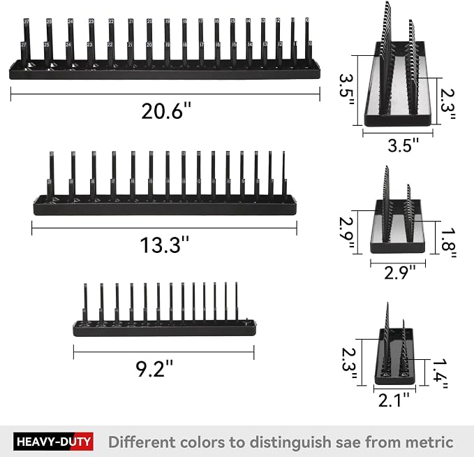 6PCS Socket Organizer Tray Set, 3/8-Inch & 1/2-Inch Drive Deep and Shallow - Image 6