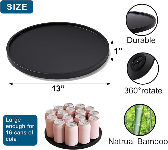 Lazy Susan Organizer for Kitchen, Bamboo Turntable for Cabinet, Large（Black） - Image 6