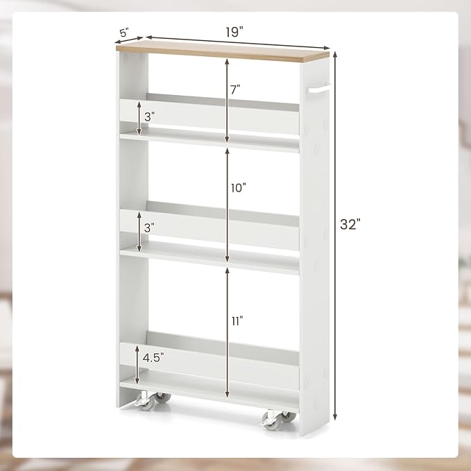 Giantex Slim Storage Cart 4 Tier, Rolling Side Cabinet w/Handle, Space Saving - Image 8