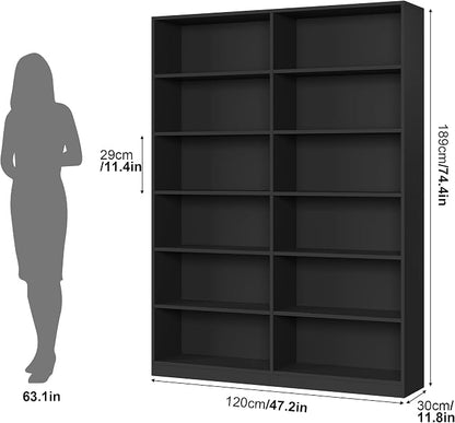 FACBOTALL Bookshelf and Bookcase, 6-Tier Double Wide Bookshelves, Freestanding - Image 3