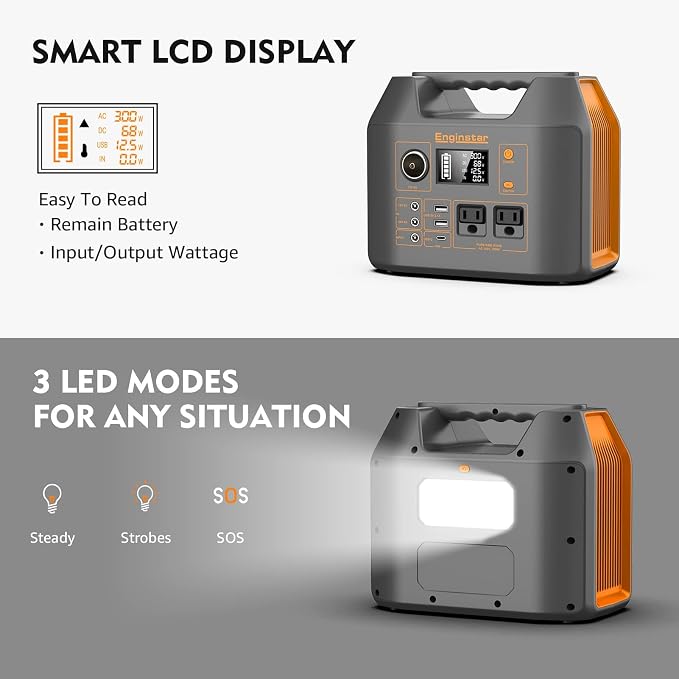 Enginstar Solar Generator, 296Wh Portable Power Station, 110V Pure Sine Wave - Image 5