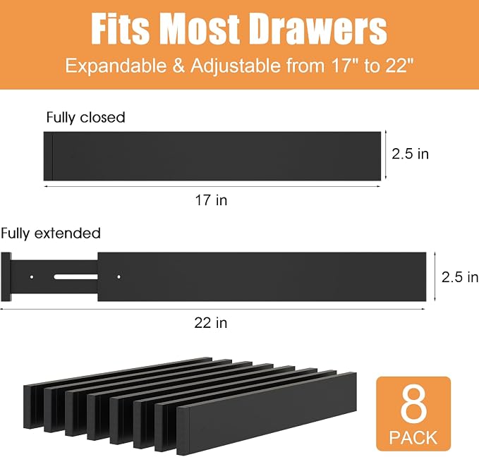 Bamboo Drawer Dividers, 17-22" Adjustable Kitchen Drawer Organizer - Image 3