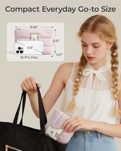 BAGSMART Small Personalized Makeup Bag, Machine Washable Puffy Cosmetic Pouch - Image 3