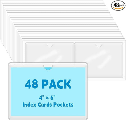 48PCS 4" x 6" Clear Self-Adhesive Business Card Pockets and Top Open | Library by WYOMER