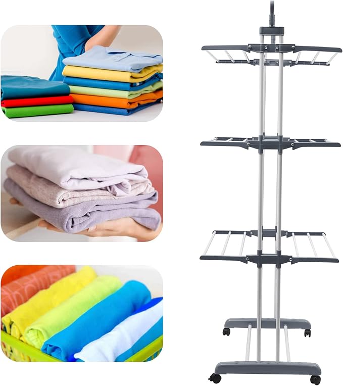 Drying Rack, 29.92*19.69*67.72inch 4 Tier Folding Clothes Drying Rack Rolling - Image 7