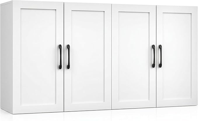 Wall Cabinet with Adjustable Shelves, Laundry Room Cabinet with 4 Doors by Unknown
