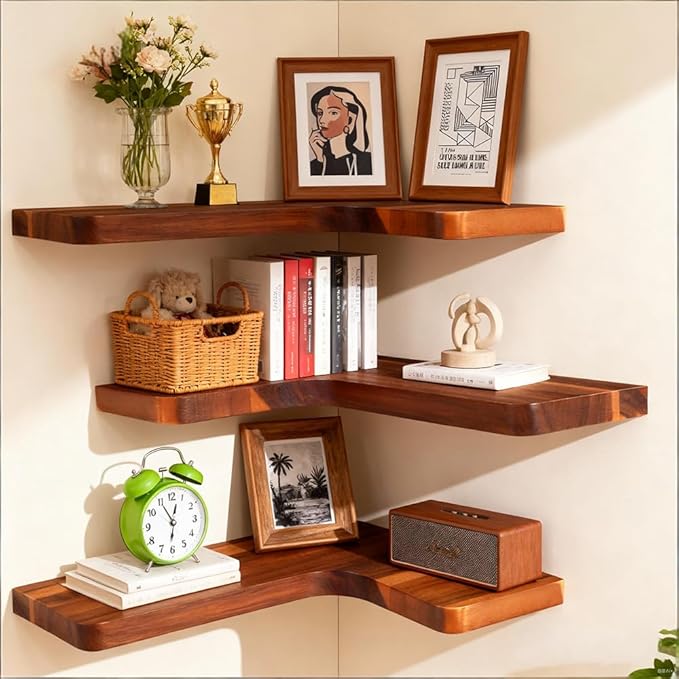 Floating Corner Shelves, Wall Shelf Set of 3, Shelves by Unknown