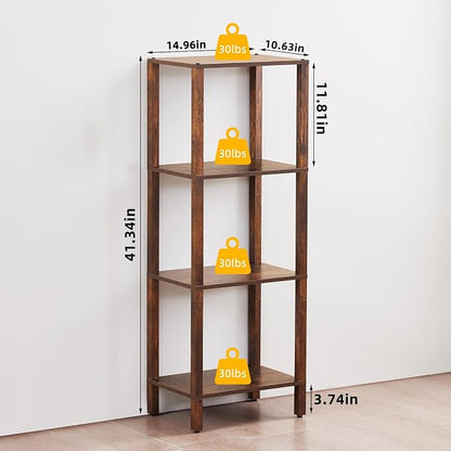 YUFAM 4 Tier Small Bookshelf, Narrow Tall Shelf, Wooden Book Shelf, Skinny - Image 2