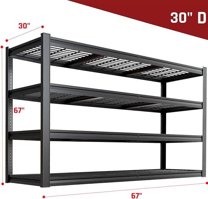 67" Wide Garage Shelving Unit, 3500 LBS Capacity, Industrial Adjustable Shelves - Image 3