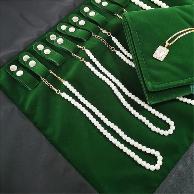 Premium Jewelry Roll Organizer for 16 Necklaces 55cm x 29cm Metal Snap & Velcro - Image 7