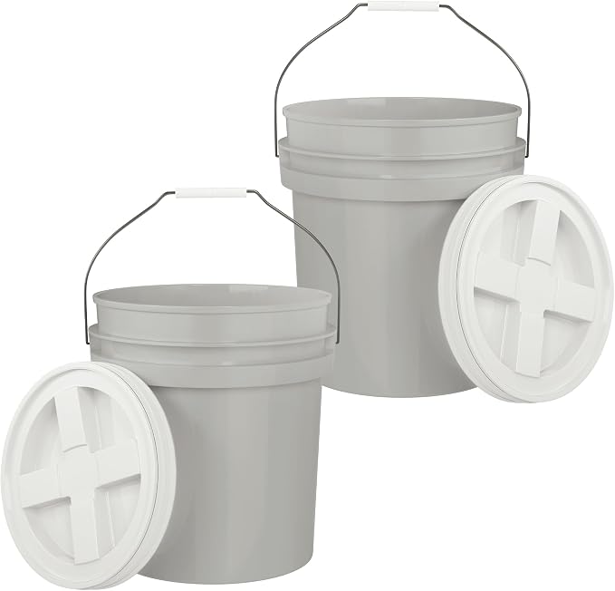 5-Gallon Grey Bucket Pail with Gamma Seal Screw on Airtight Lid, Metal Handles by EconoHome