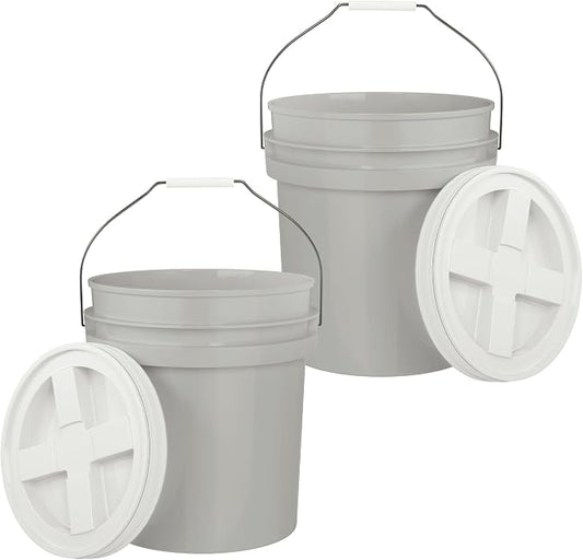 5-Gallon Grey Bucket Pail with Gamma Seal Screw on Airtight Lid, Metal Handles by EconoHome