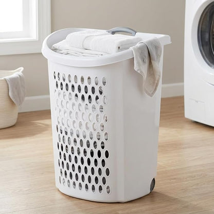 White Wheeled Plastic Laundry Hamper – Adult-Sized Rolling Basket - Image 5