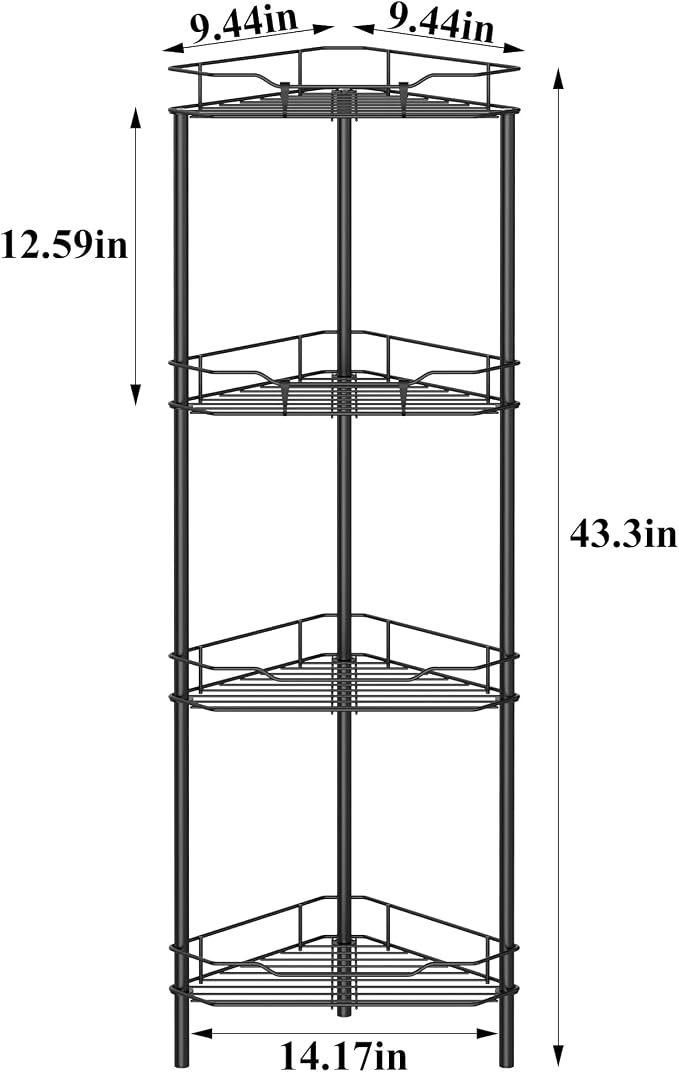 HuggieGems 4 Tier Floor Standing Corner Shower Caddy Organizer Shelf - Image 7