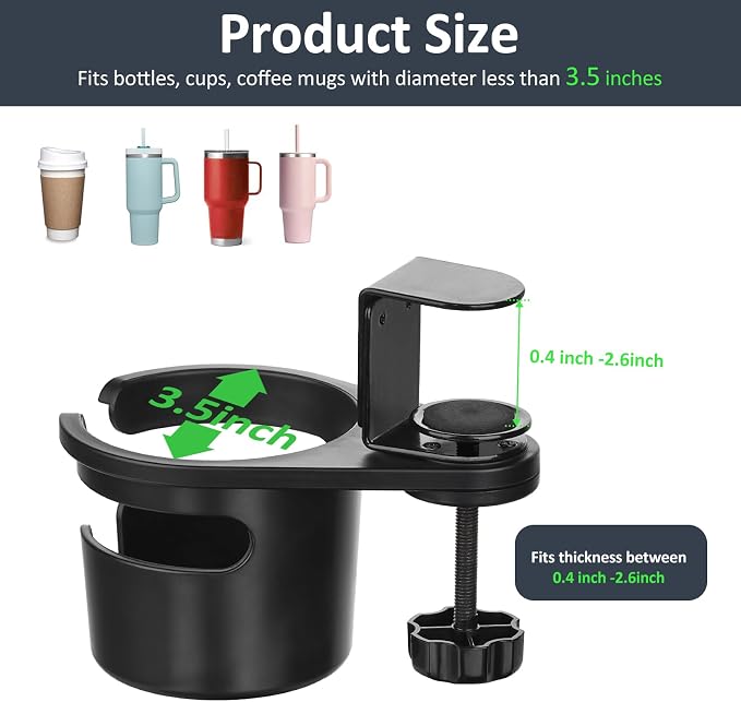 MYITYARD Desk Cup Holder Clamp, Anti-Spill Clip On Table Cup Holder, Rotatable - Image 2