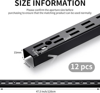 12 Pcs 47.5 Inches Shelf Rails Bracket Track Upright Closet System Hardware - Image 2