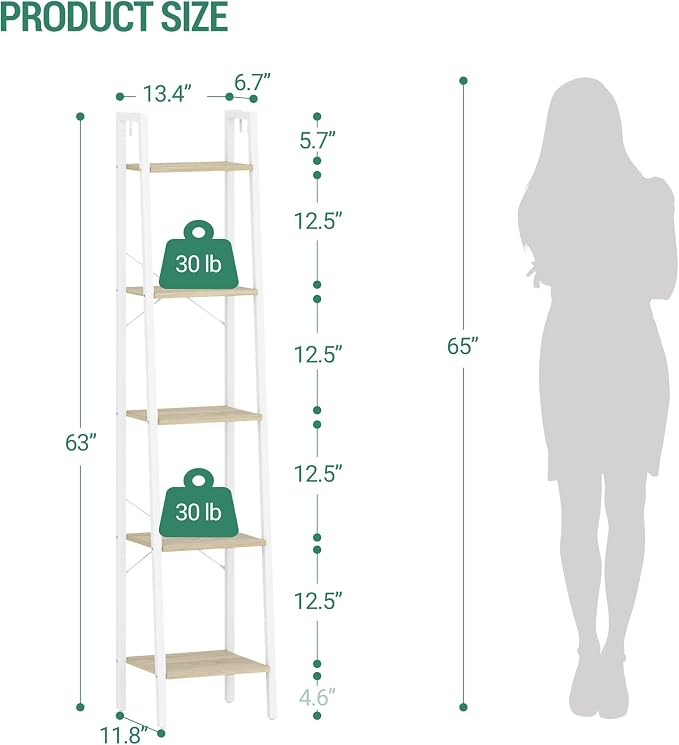 Hzuaneri Ladder Shelf, Freestanding Corner Storage Shelf | Bookcase - Image 2