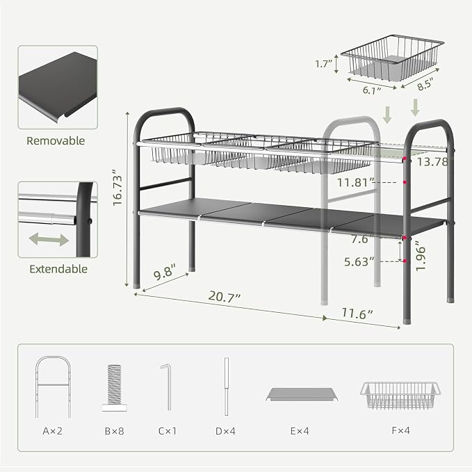 NETEL Under Sink Organizers and Storage, 2 Tier Expandable Under Cabinet - Image 3