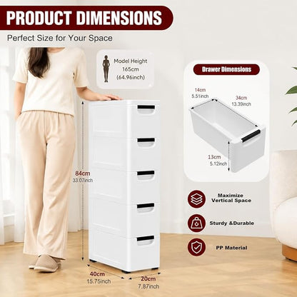 5 Drawers Narrow Slim Plastic Storage Cabinet, Storage Drawer - Image 2