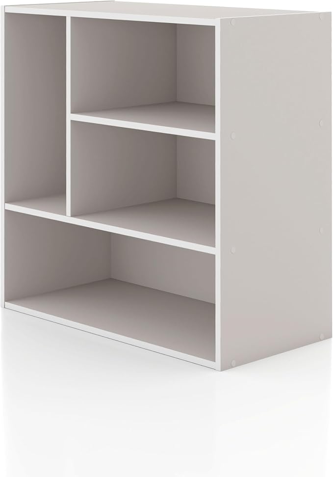 Homes: Inside + Out Apexa 4-Vertical Storage Organizer Shelves, Stackable Wood by HOMESInsideOut