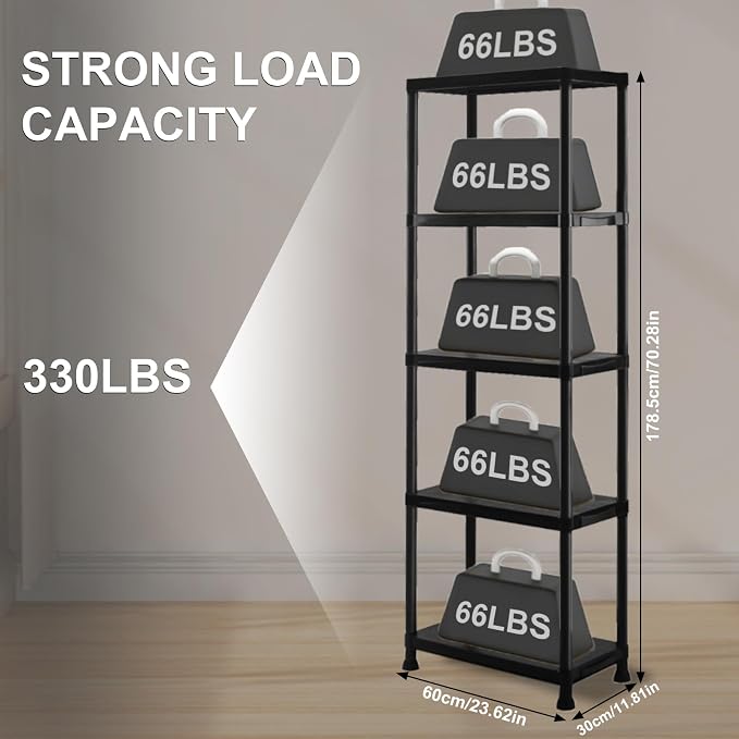 Plastic Storage Shelves, 70.2" H x 12" D x 24" W Plastic Shelves - Image 3