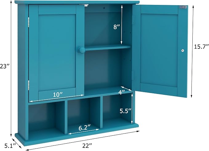 TaoHFE Turquoise Bathroom Cabinet, Bathroom Wall Cabinet - Image 3