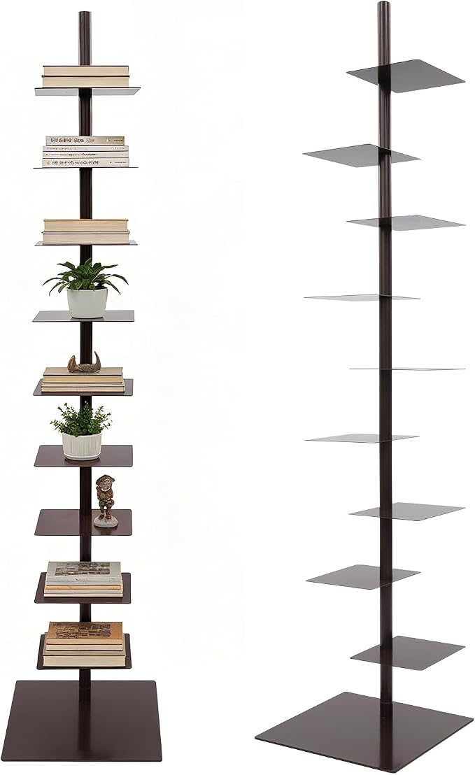 9 Tier Metal Spine Bookshelf Tower, Adjustable Vertical Tower by Yellulu