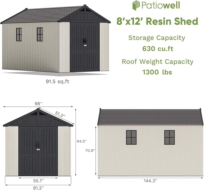 Patiowell 8 x 12 FT Plastic Outdoor Storage Shed - Image 4