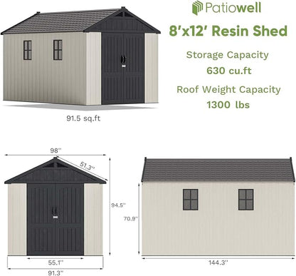 Patiowell 8 x 12 FT Plastic Outdoor Storage Shed - Image 4