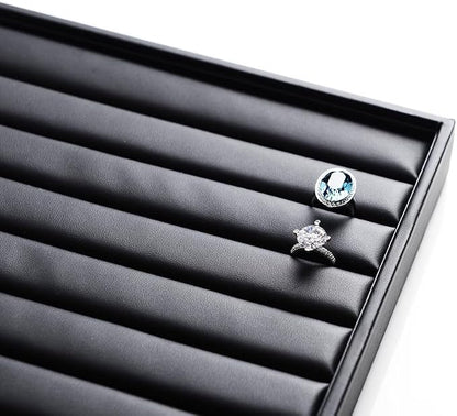 Ring Display Tray Black Jewelry Organizer Tray PU Leather Ring Earrings Display - Image 7