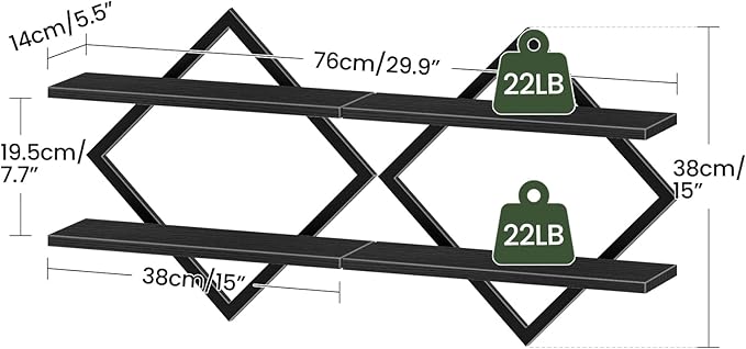 CHOEZON Floating Shelves, 2-Tier Hanging Shelves, Wall Shelf Set of 2, Wall - Image 2