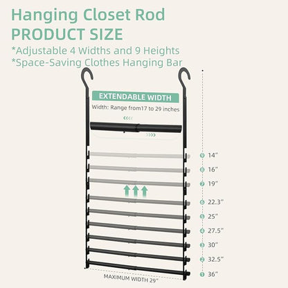 Closet Lower Hanging Bar, Adjustable Width and Height Closet Hanging Organizer - Image 3