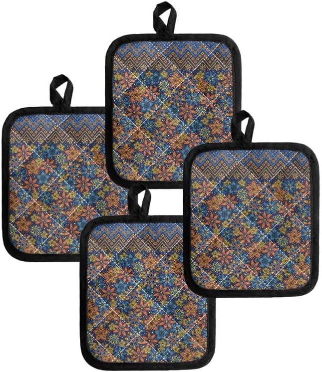 Hippie Flower Heat Resistant Potholders Hot Kitchen Pot Holders, Groovy Floral - Image 4