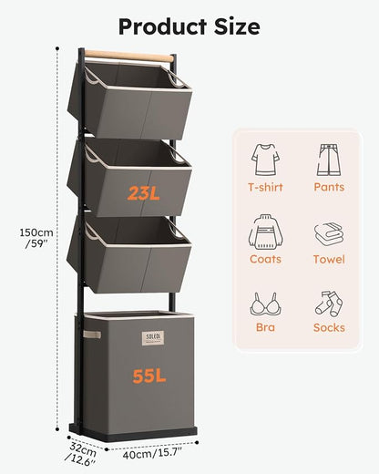 SOLEDI 4 Section Laundry Hamper Sorter, Stackable Laundry Basket Organizer - Image 7