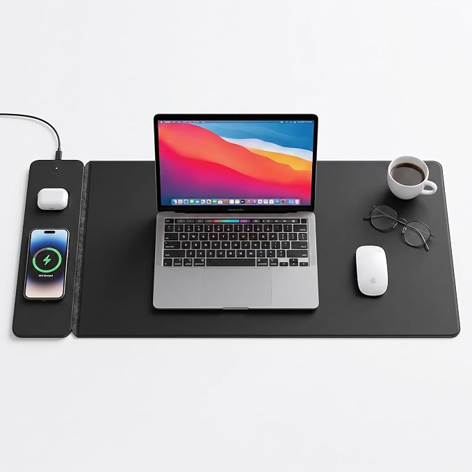 Wireless Charging Desk Mat, Detachable MagSafe & Qi Mouse Pad by Unknown