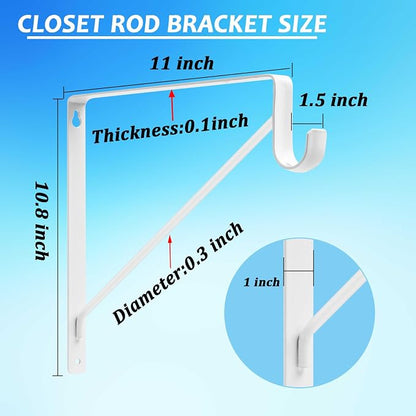 8 Pack Heavy Duty Closet Shelf Rod Brackets 11x11in, Wall Mount Closet Pole - Image 2