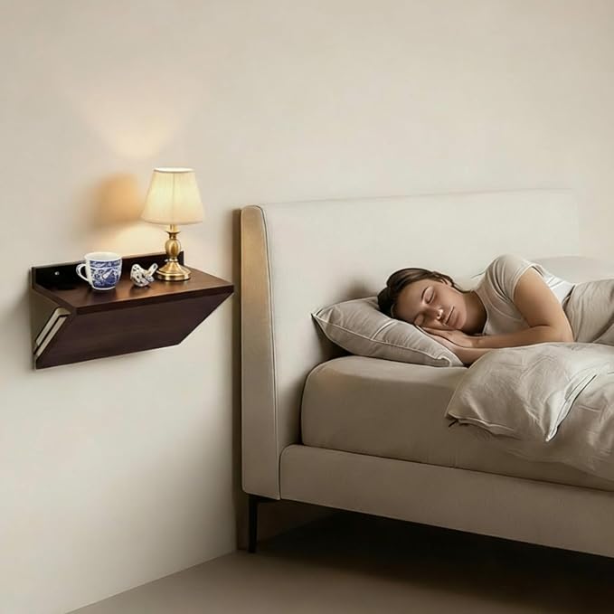 1 Pack 13 x 7 x 5.5 Inch Floating Nightstand Wooden Bedside V Shape Wall Shelf - Image 7