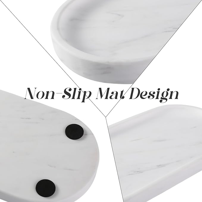 Koville White Marble Oval Tray for Bathroom Countertop, Stone Perfume Organizer - Image 5