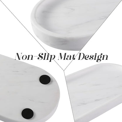 Koville White Marble Oval Tray for Bathroom Countertop, Stone Perfume Organizer - Image 5