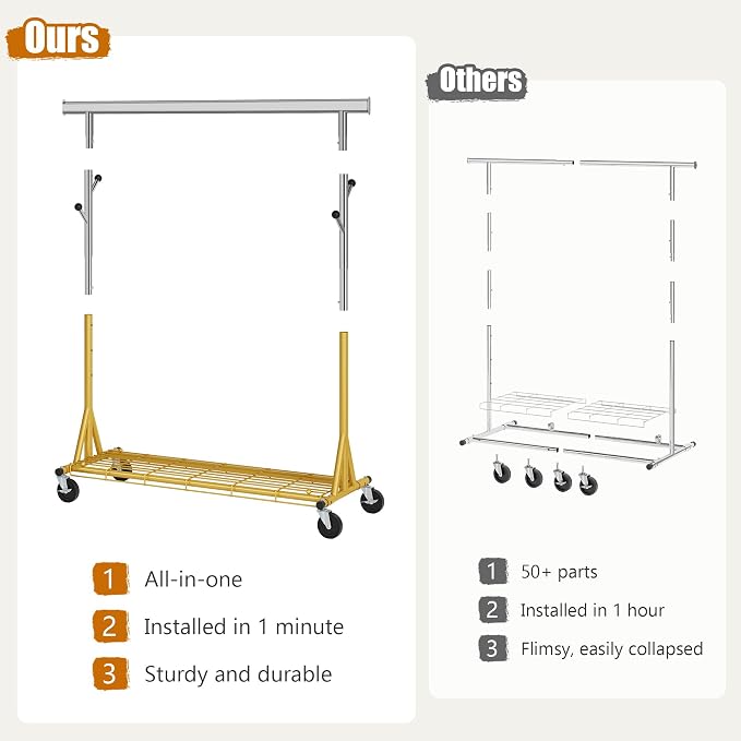 Rolling Clothes Rack Load 530lbs, Heavy Duty Garment Rack - Image 3