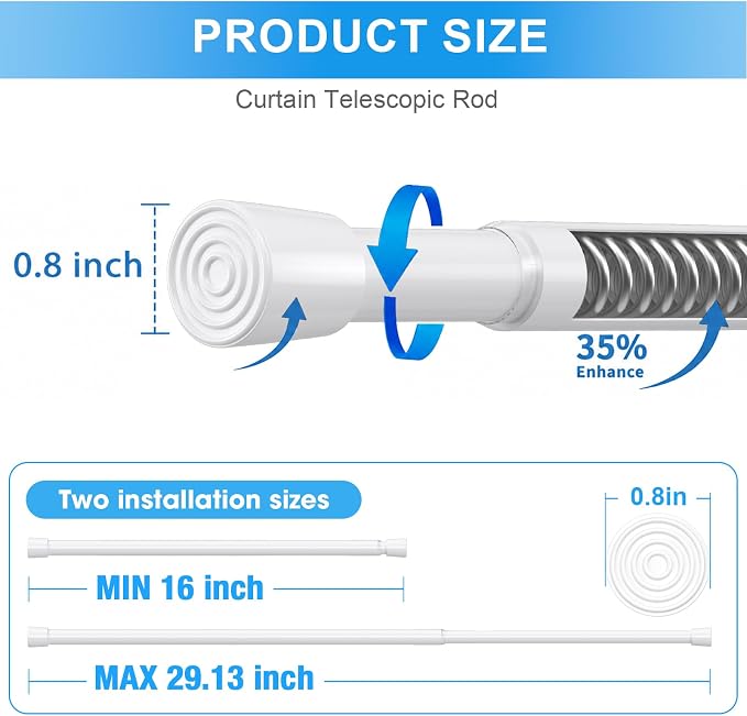 4 Pack Spring Loaded Tension Rod 17-29" Adjustable Curtain Rods No Drill - Image 2