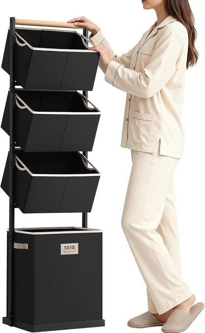 SOLEDI 4 Section Laundry Hamper Sorter, Stackable Laundry Basket Organizer by SOLEDI