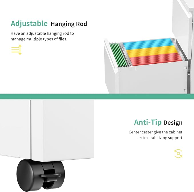 Bonusall 2 Drawer File Cabinet, Metal Rolling File Cabinet - Image 5