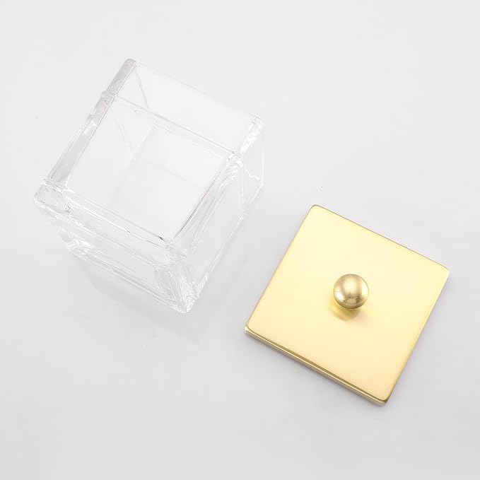 Glass Cotton Jar Holder 2 Pack– Brushed Gold Lid, Elegant Bathroom Storage - Image 5